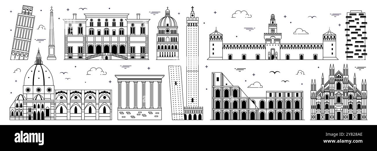 Edifici iconici italiani e simboli architettonici Illustrazione Vettoriale