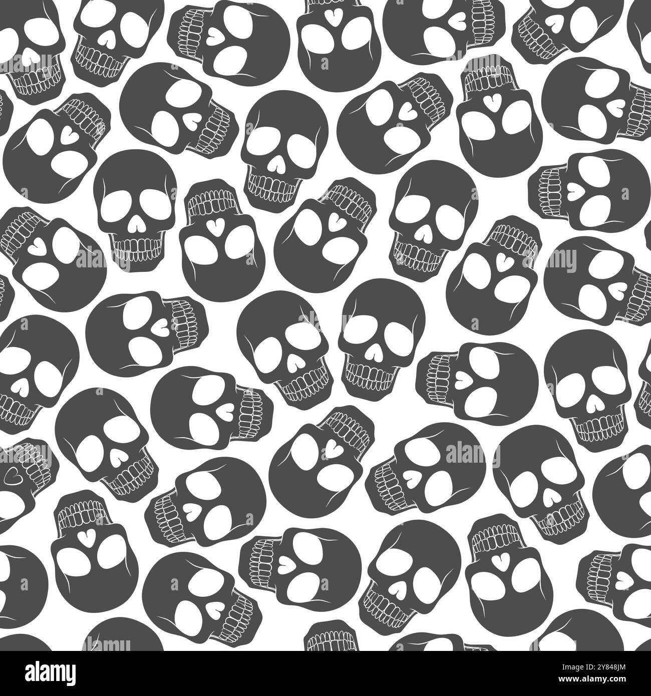 Motivo senza cuciture con teschio. Sfondo bianco e nero vettoriale. Illustrazione Vettoriale