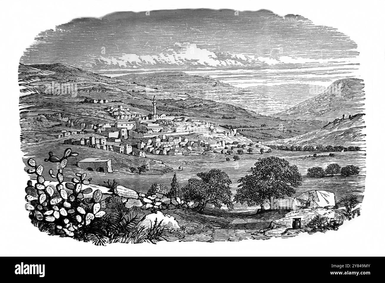 Illustrazione di Nazareth General View si dice che sia dove Gesù è stato cresciuto da bambino dall'antichità del XIX secolo il bavaglino della National Comprehensive Family Foto Stock