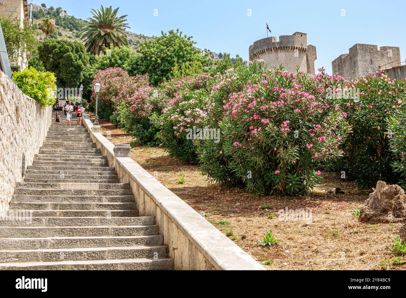 Dubrovnik Croazia, città Vecchia, Ulica Street uz Posat, lunghi passi, Balcani croati Europa europea, i visitatori viaggiano turismo turistico lan Foto Stock