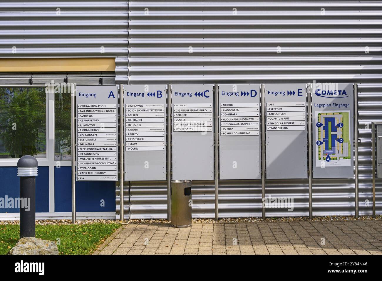 Information board, COMETA Allgaeu, Technology and Service Park, Heisinger Strasse, Kempten, Allgaeu, Baviera, Germania, Europa Foto Stock