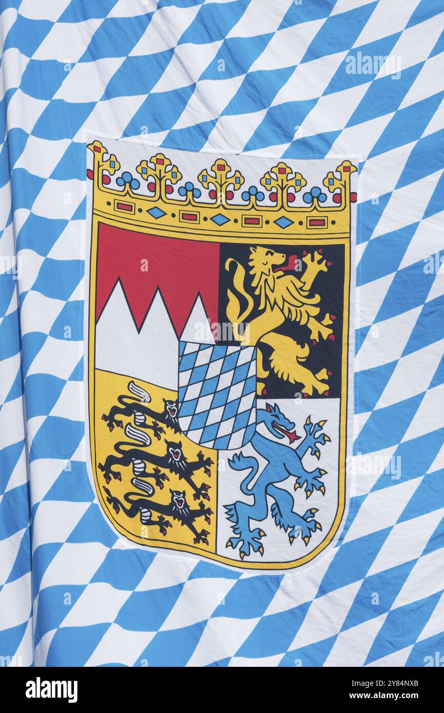 Bandiera bavarese con stemma Foto Stock