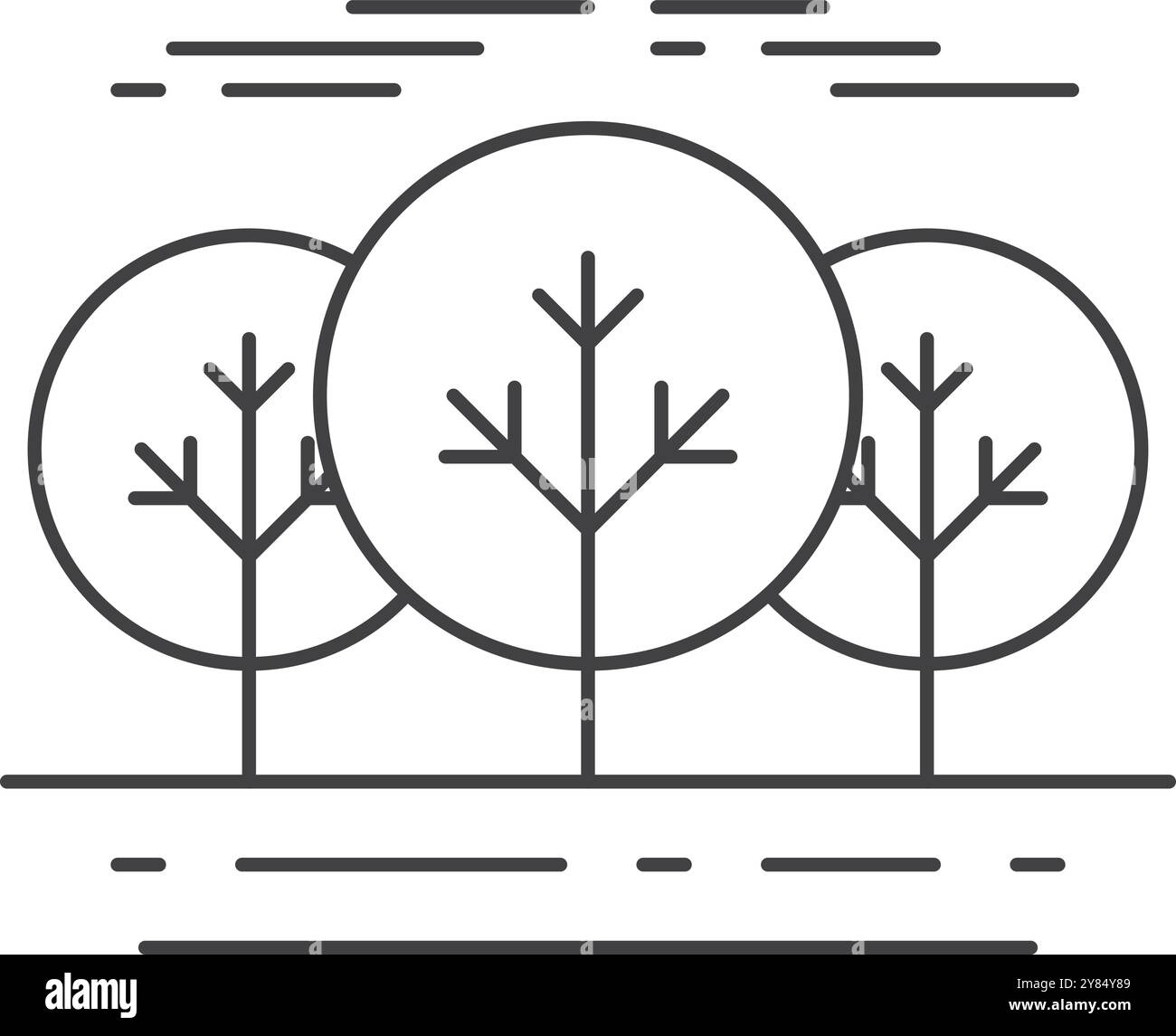 Foresta naturale, paesaggio lineare. Icona dell'ambiente boschivo Illustrazione Vettoriale