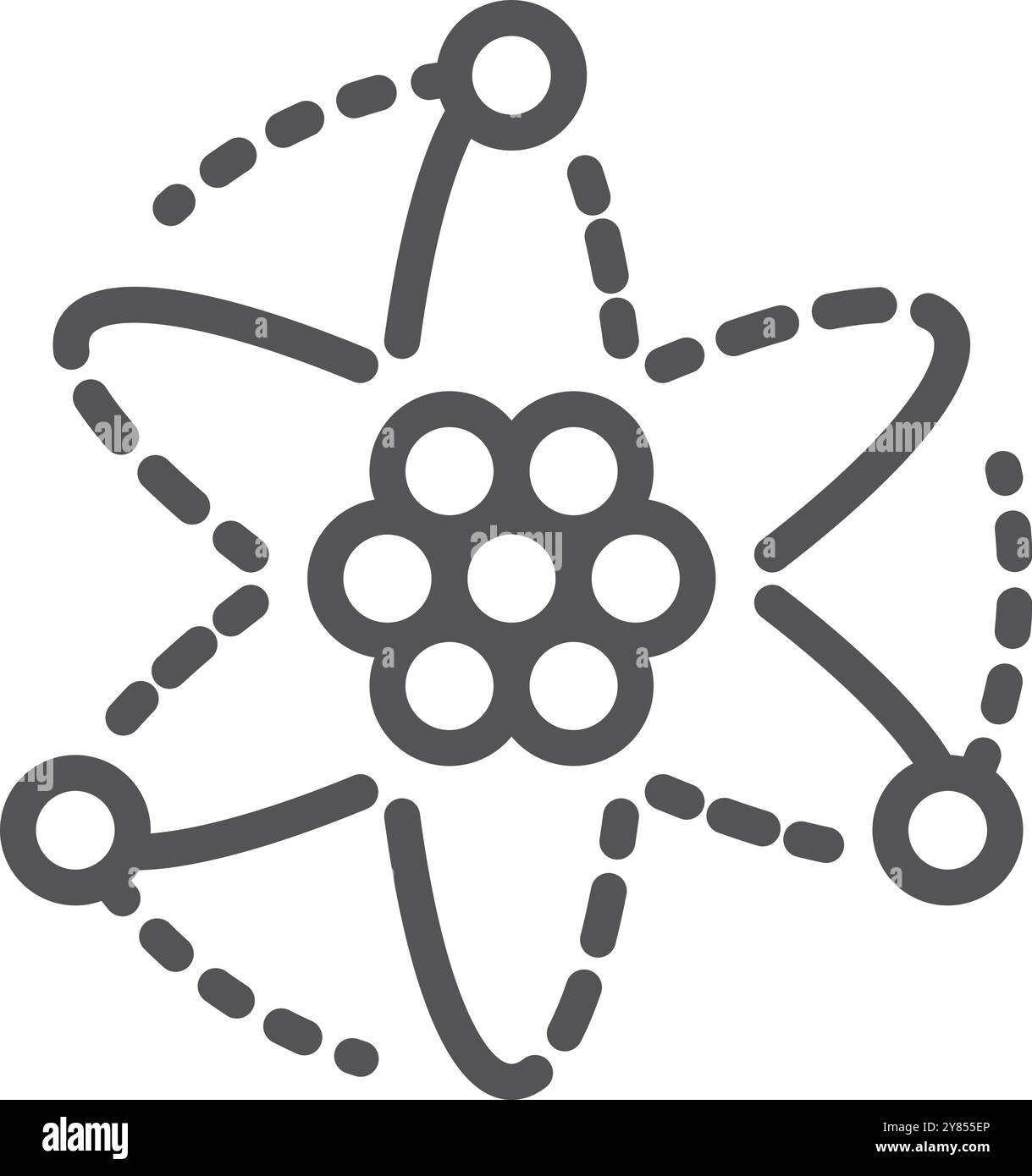 Icona della linea fisica. Modello Atom. Simbolo della scienza Illustrazione Vettoriale