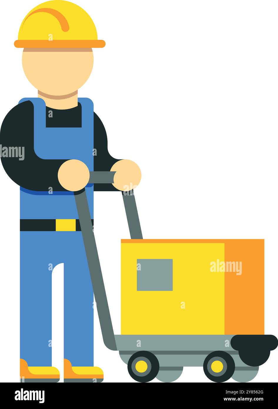 Workman con vano di carico. Addetto alla consegna o allo stoccaggio. Carattere di spedizione Illustrazione Vettoriale