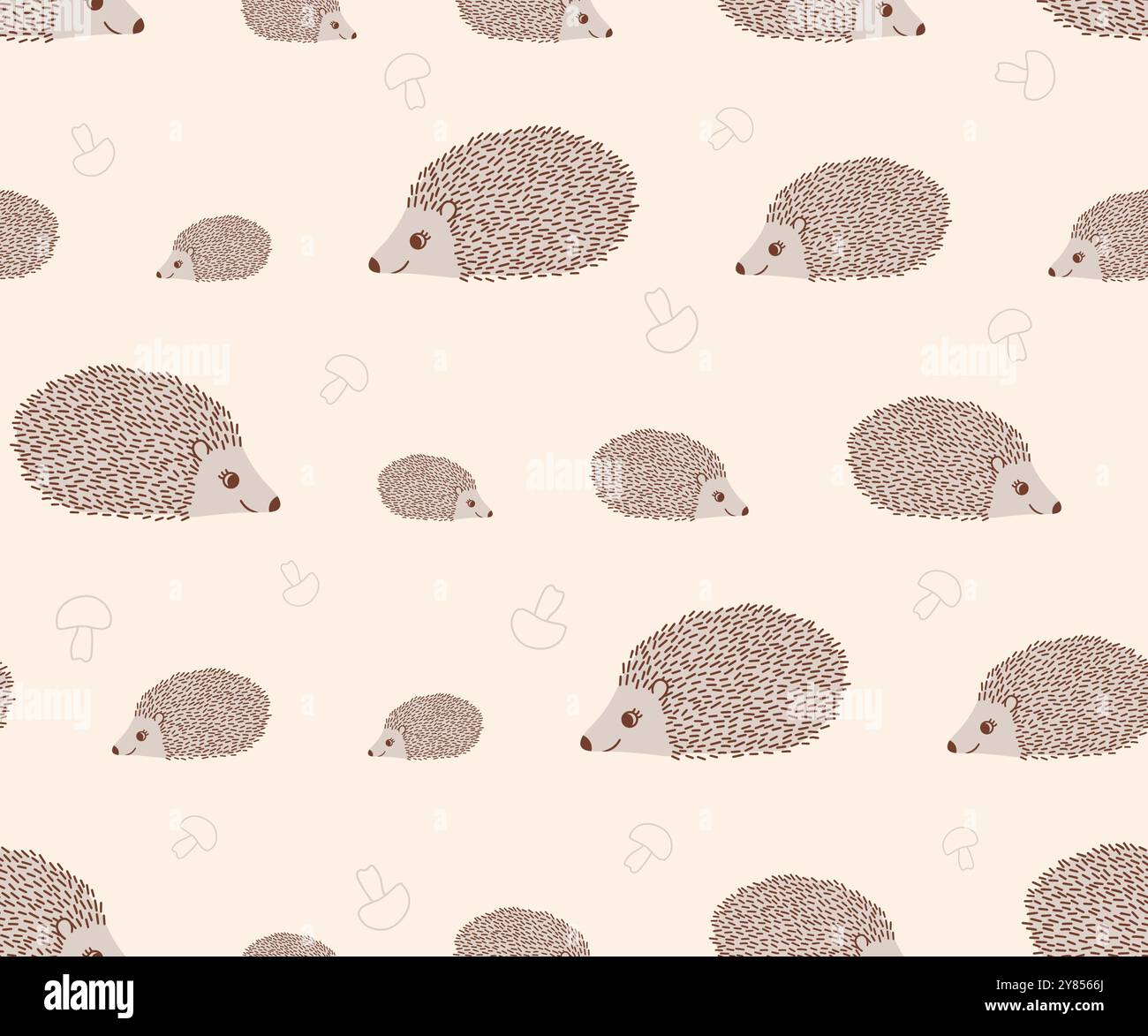 Grazioso motivo senza cuciture con ricci e funghi. Illustrazione vettoriale disegnata a mano. Illustrazione vettoriale Illustrazione Vettoriale