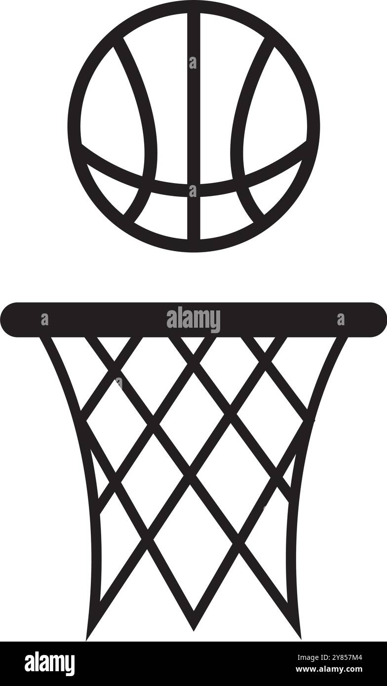 modello di logo con illustrazione vettoriale per l'icona del canestro da basket. Illustrazione Vettoriale