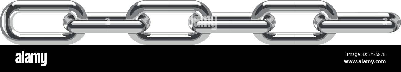 Catena metallica realistica. Maglie d'argento. Bordo cromato Illustrazione Vettoriale