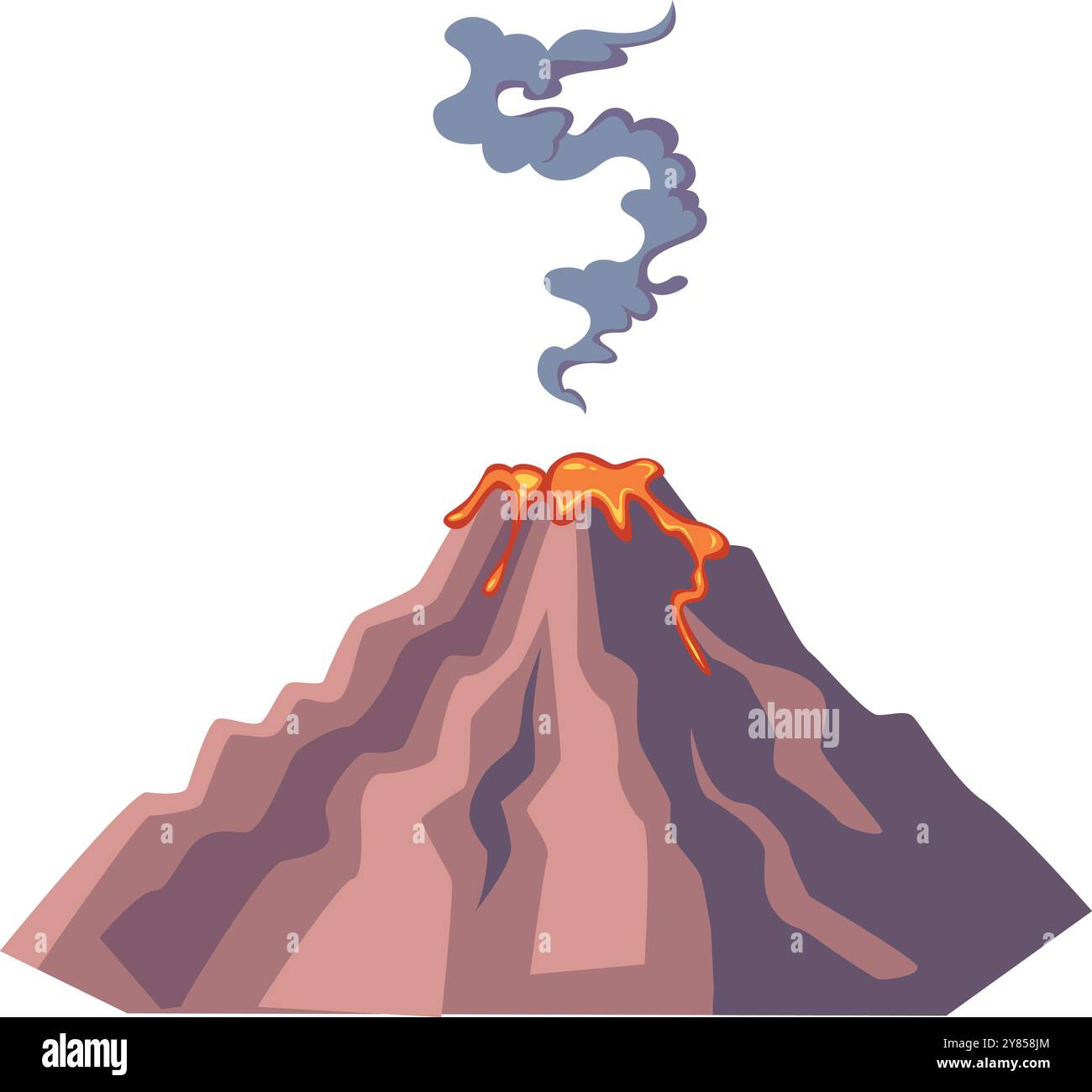Cratere di roccia vulcanica con lava calda ed eruzione di fumo Illustrazione Vettoriale