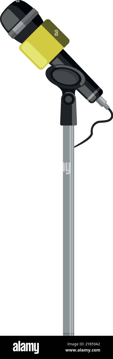 Microfono su asta metallica. Icona a forma di cartone animato con il microfono da concerto Illustrazione Vettoriale