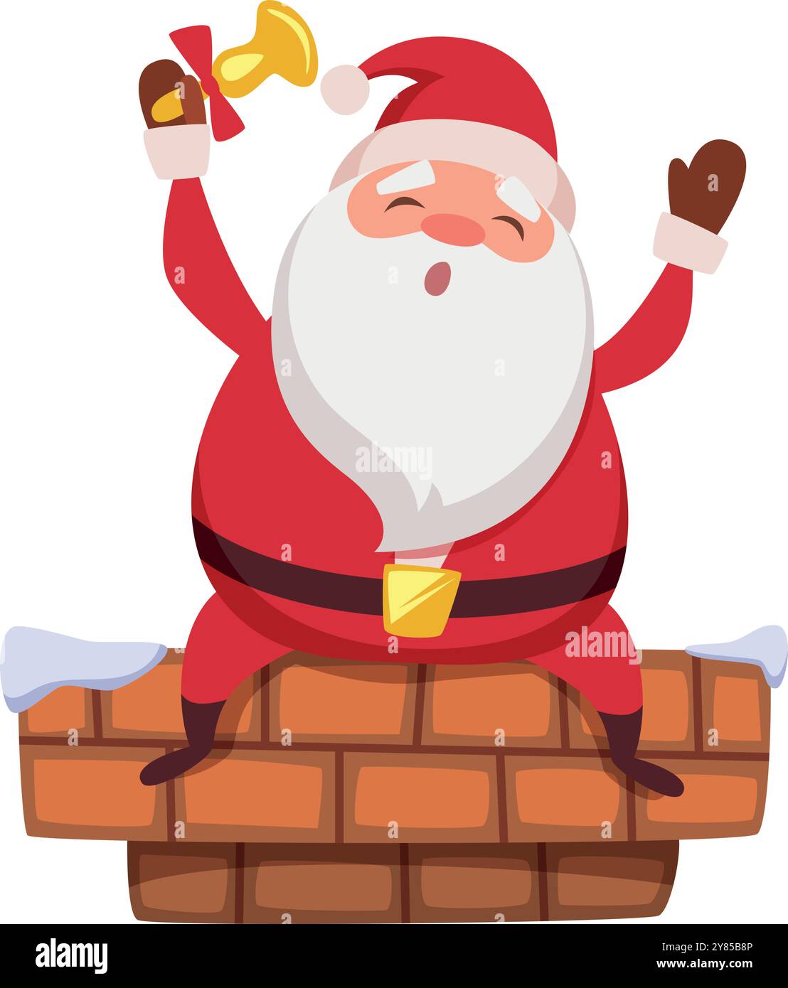 Babbo Natale seduto sul camino del tetto della casa personaggio dei cartoni animati Illustrazione Vettoriale