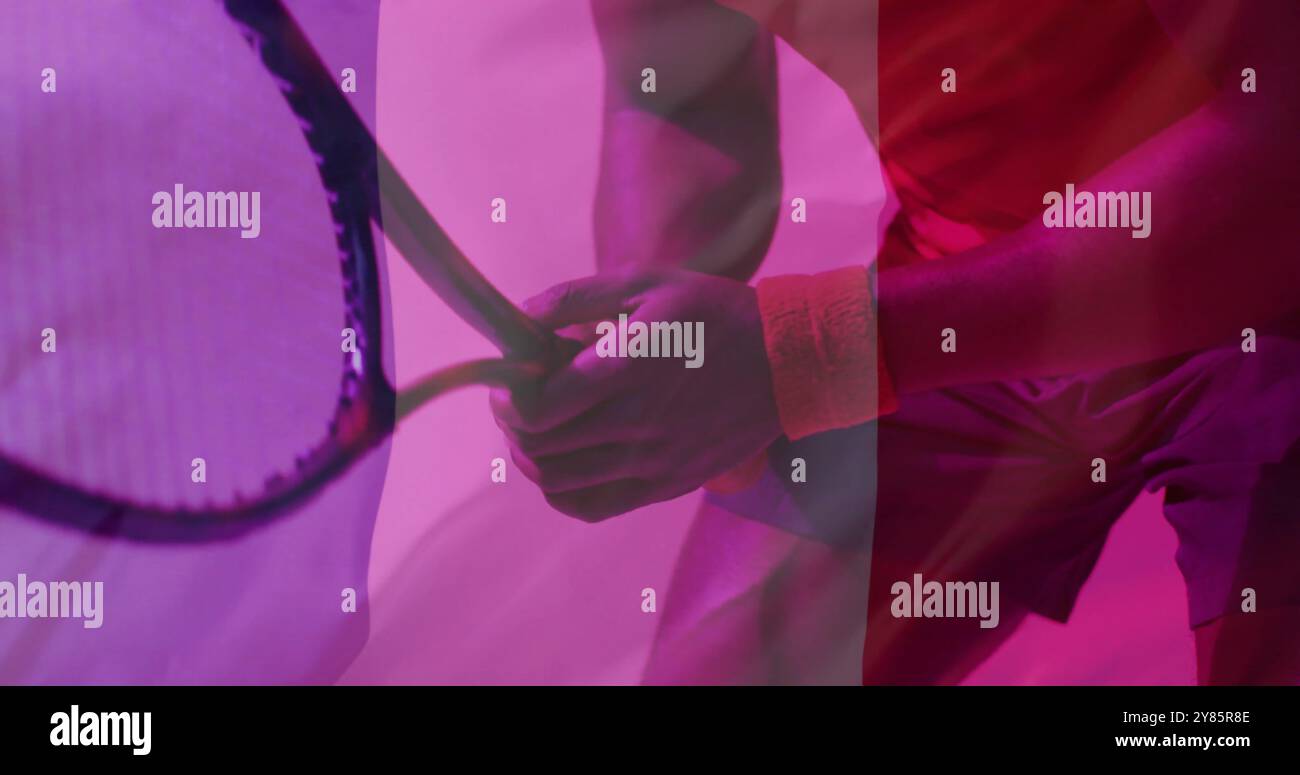 Immagine della bandiera della francia su un tennista afroamericano Foto Stock