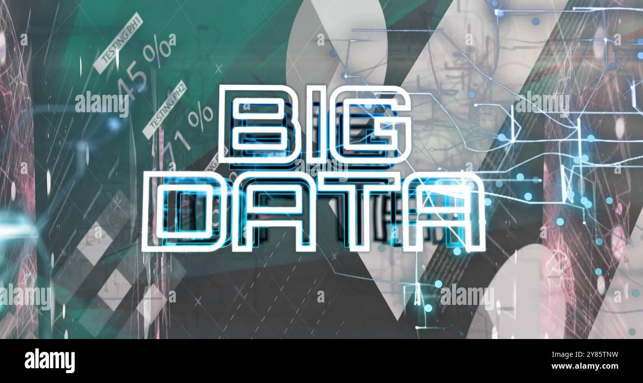 Immagine del testo dei big data, rete di connessioni sull'elaborazione dei dati finanziari Foto Stock