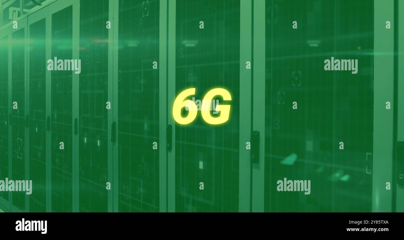 Immagine di 6g di testo e elaborazione dati digitale e 6g di testo su server informatici Foto Stock