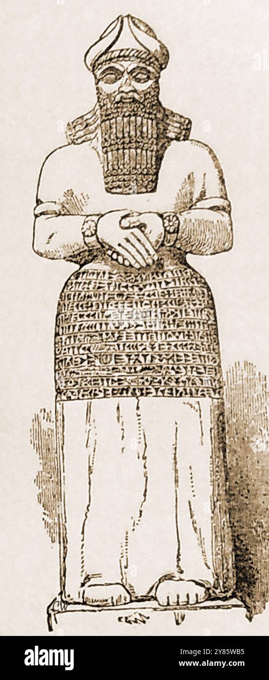 Un'antica illustrazione di Nebo o Nabu, un'antica divinità assira e babilonese signore dei cieli, in particolare mercurio. Anche Dio o patrono dell'alfabetizzazione, dell'ispirazione per le arti razionali), degli scribi e della saggezza perché si dice che abbia inventato la scrittura ed è stato uno dei "sette dei che decretano". Egli un berretto con le corna, in piedi con le mani agganciato nello stile antico di un sacerdote. Si dice che abbia cavalcato su un drago alato noto come Sirrush che originariamente apparteneva a suo padre Marduk. Foto Stock