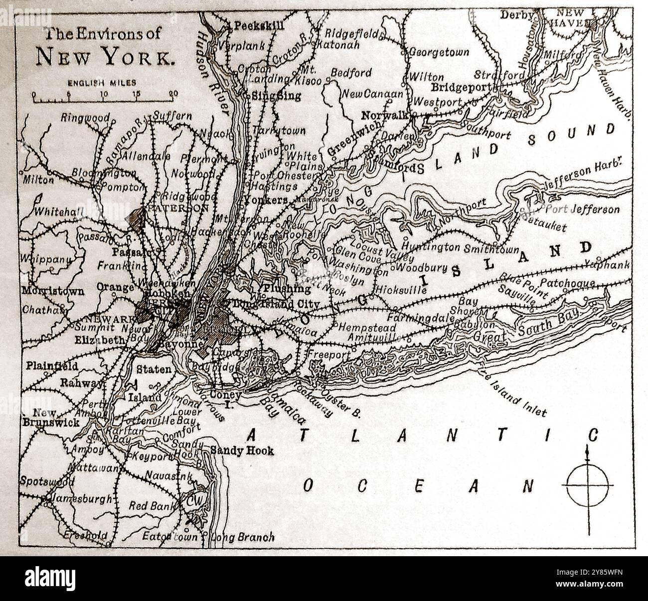 Mappa del XIX secolo della città di New York, Stati Uniti e dintorni. Foto Stock