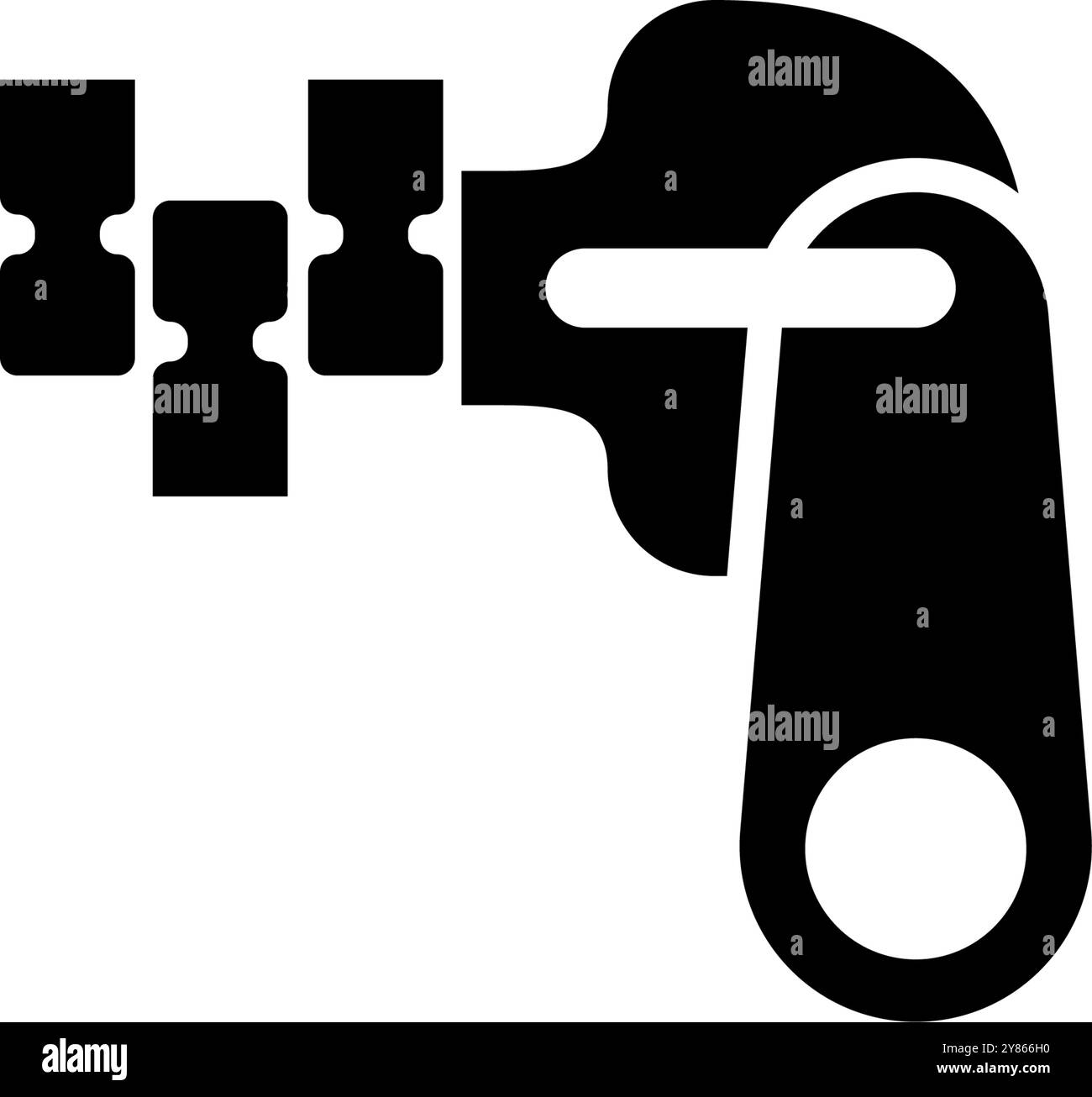 Icona nera della silhouette di una mano con una puleggia con zip line per gli sport d'avventura Illustrazione Vettoriale