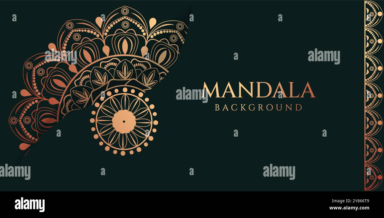 Sfondo Mandala. Lussuoso sfondo mandala con motivo arabesco dorato in stile arabo-islamico orientale. Mandala decorativo per stampa, poster, copertina. Illustrazione Vettoriale