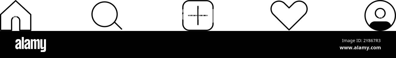 icona imposta home, cerca, aggiungi, mi piace, profilo, icone semplici, icona linea, Illustrazione Vettoriale
