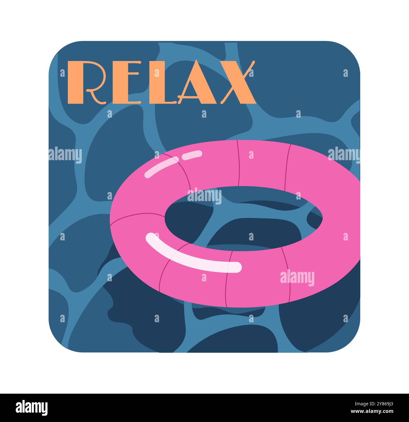 Adesivo estate. Salvagente rosa in piscina. Viaggi e vacanze, vacanze. Festa di stagione. Adesivo per i social network. Vettore piatto Illustrazione Vettoriale