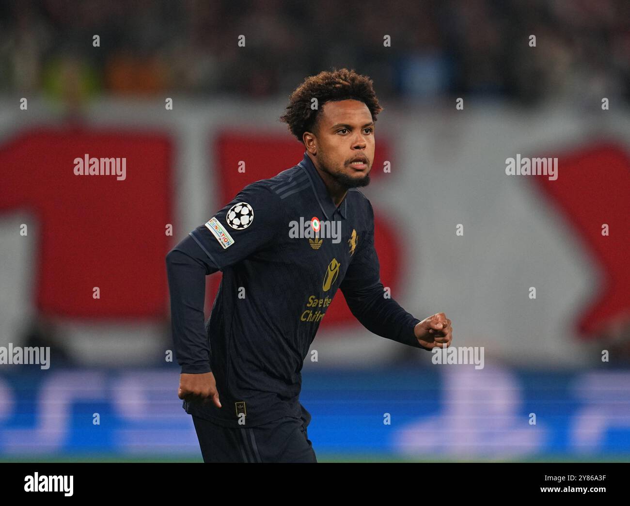 Red Bull Arena, Lipsia, Germania. 2 ottobre 2024. Weston McKennie della Juventus durante una partita della fase a gironi della Champions League del giorno 2, RB Leipzig vs Juventus, alla Red Bull Arena di Lipsia, Germania. Ulrik Pedersen/CSM/Alamy Live News Foto Stock