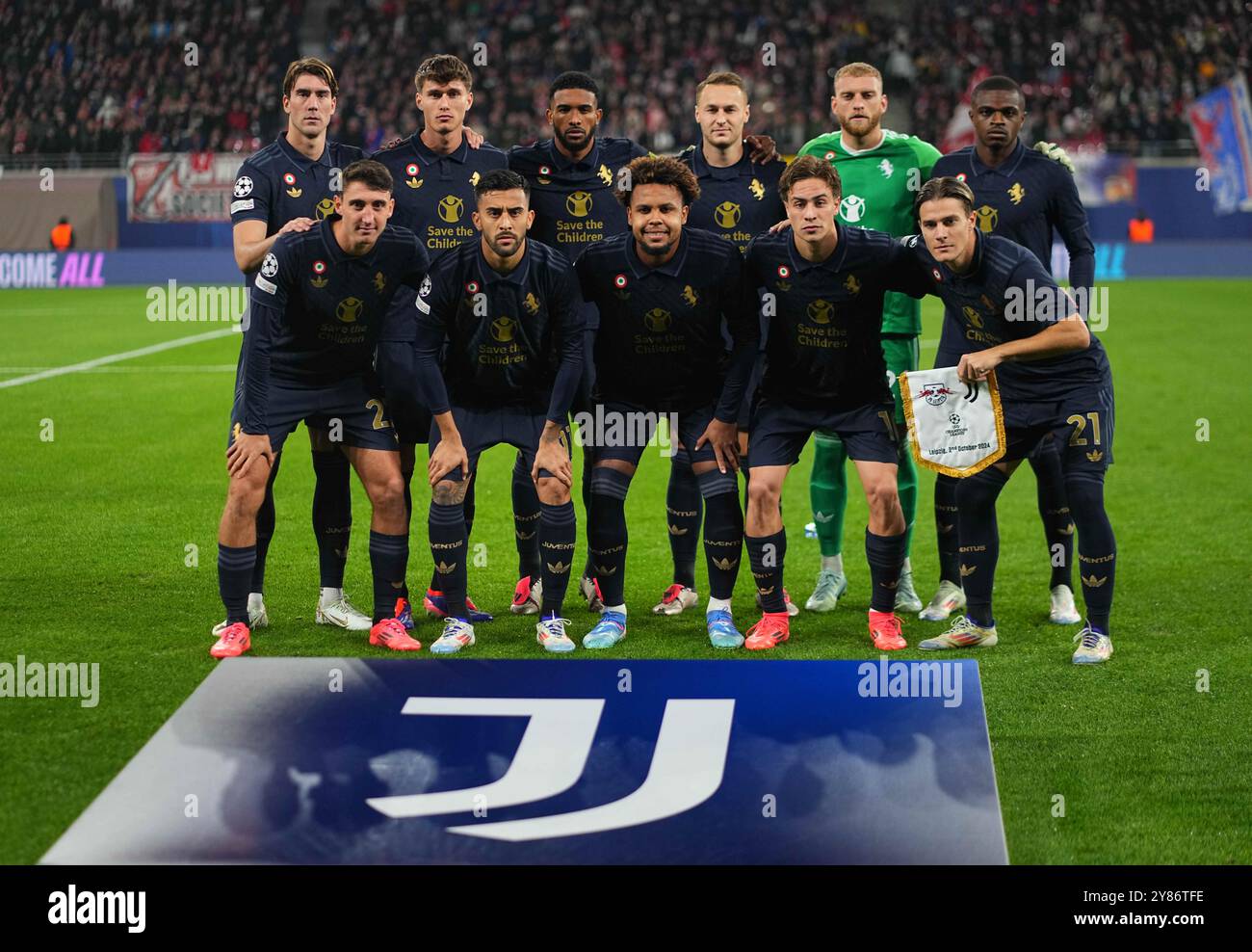 Lipsia, Germania. 2 ottobre 2024. Juventus durante la partita Champions League - MD2 tra RB Leipzig - Juventus alla Red Bull Arena di Lipsia, Germania. Crediti: Ulrik Pedersen/Alamy Foto Stock