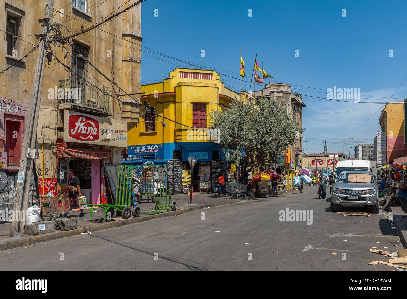 Mercato di strada nel quartiere centrale Vega di Santiago, Cile Foto Stock