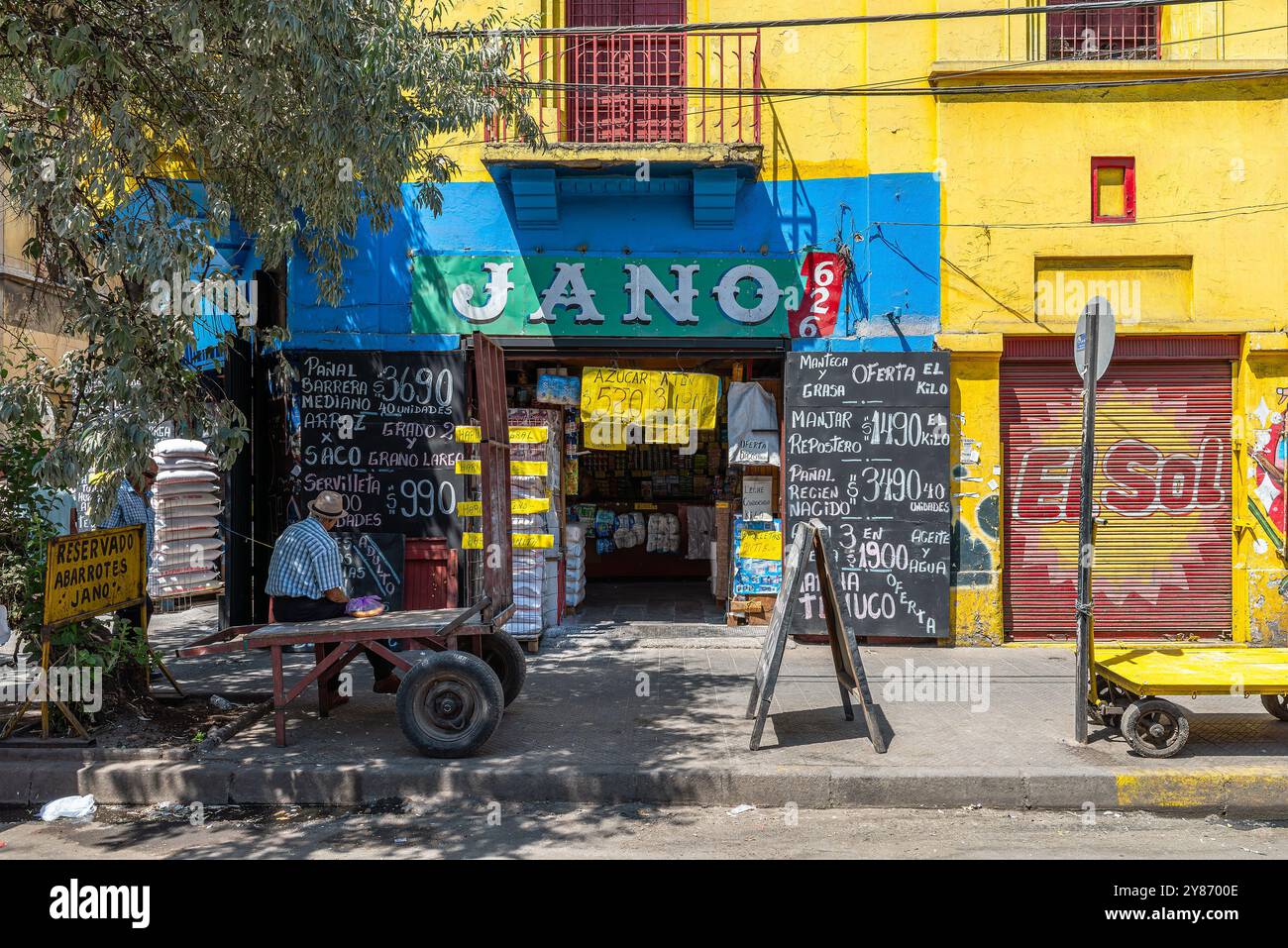 Mercato di strada nel quartiere centrale Vega di Santiago, Cile Foto Stock