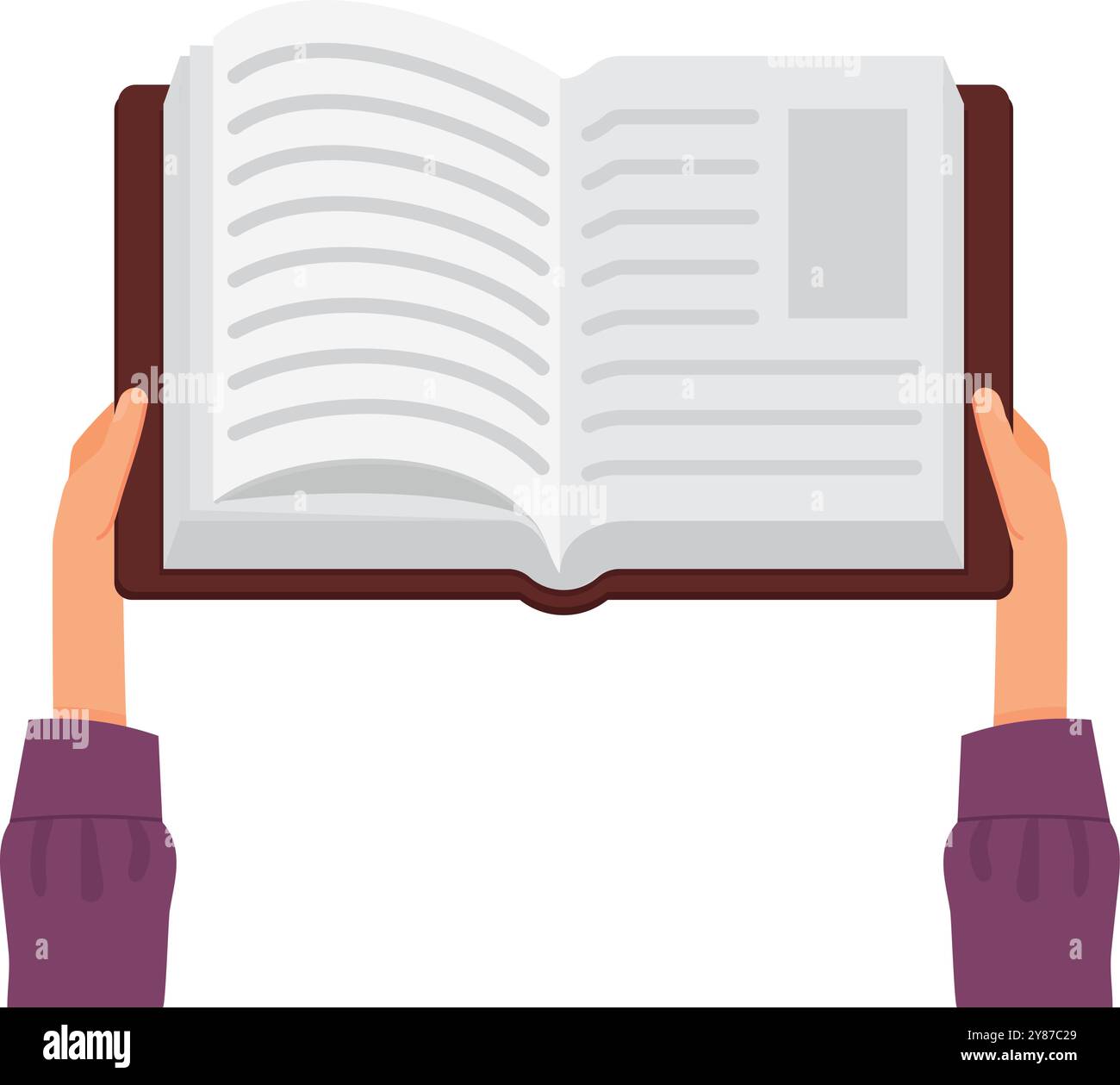 Libro aperto in mani umane. Lettura dell'icona a colori Illustrazione Vettoriale