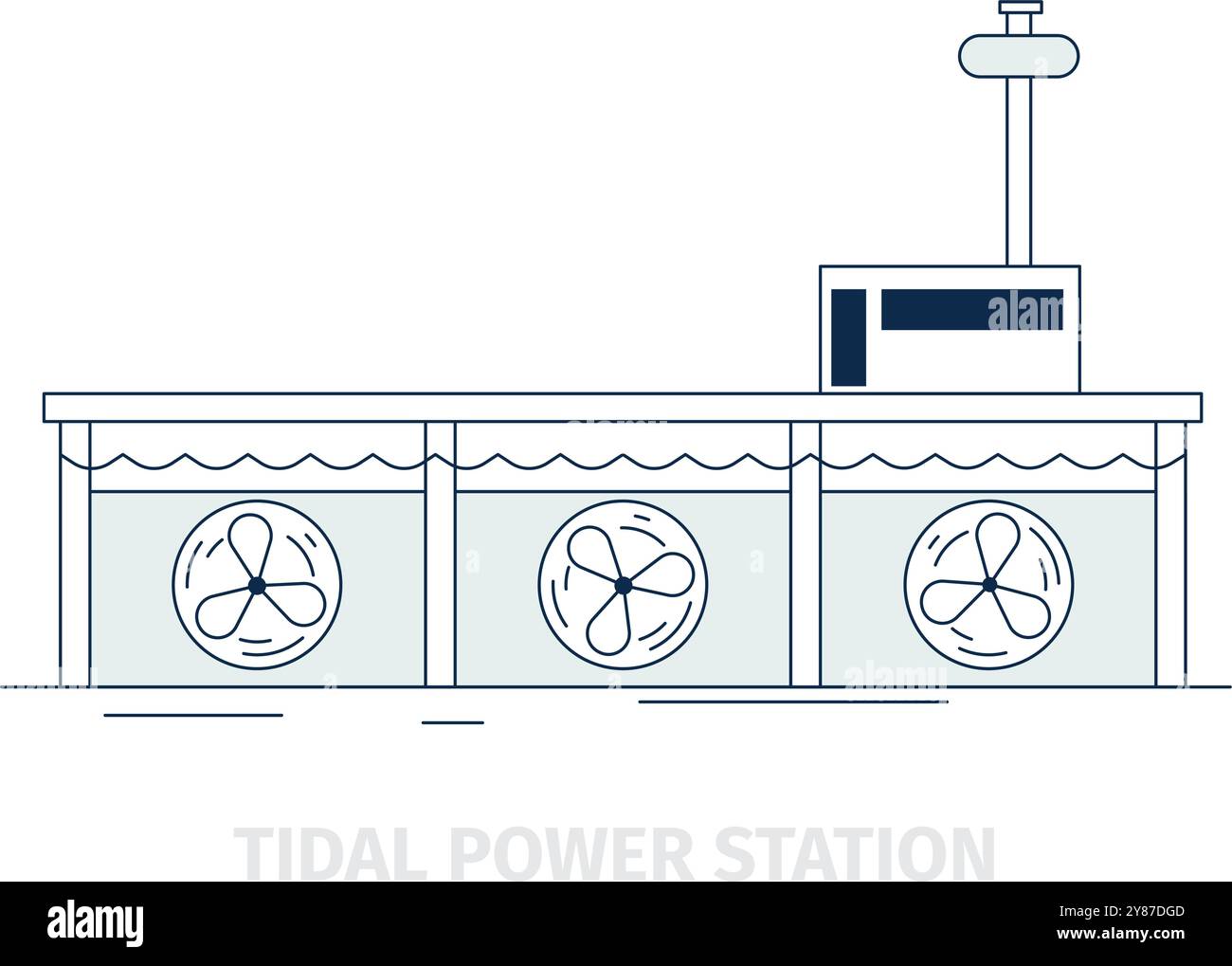 Centrale elettrica Tidal. Icona dell'energia dell'acqua di mare Illustrazione Vettoriale