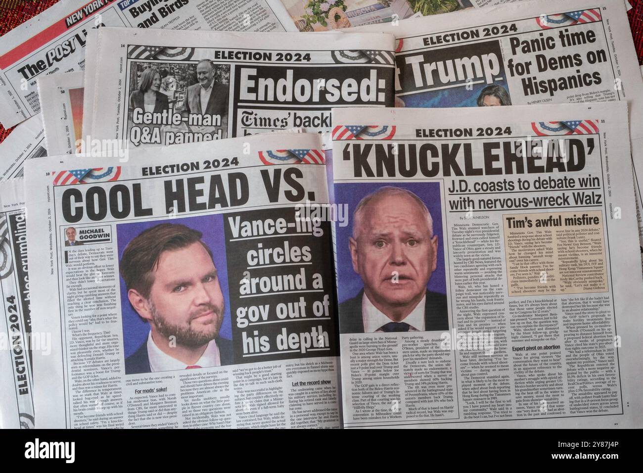 Election 2024 punti salienti e copertura sensazionali sui giornali del New York Post, USA Foto Stock