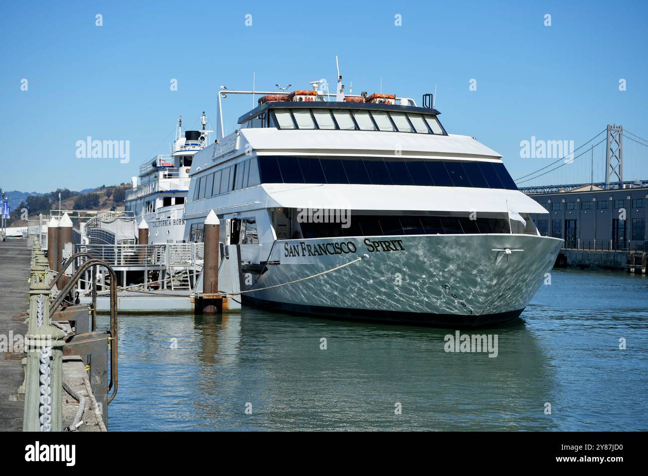 La Spirit Cruise Boat di San Francisco ormeggiata nel porto. Foto Stock