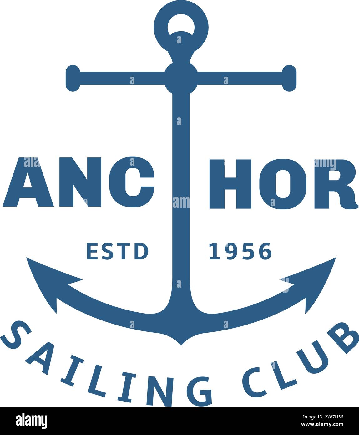 Logo del club velico con emblema dell'ancora. Distintivo nautico Illustrazione Vettoriale