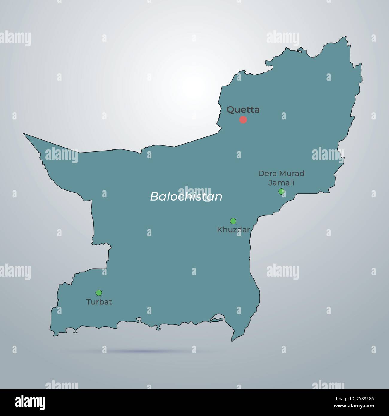 Mappa del Balochistan con il nome della città, Provincia del Pakistan, Vector Art Illustrazione Vettoriale