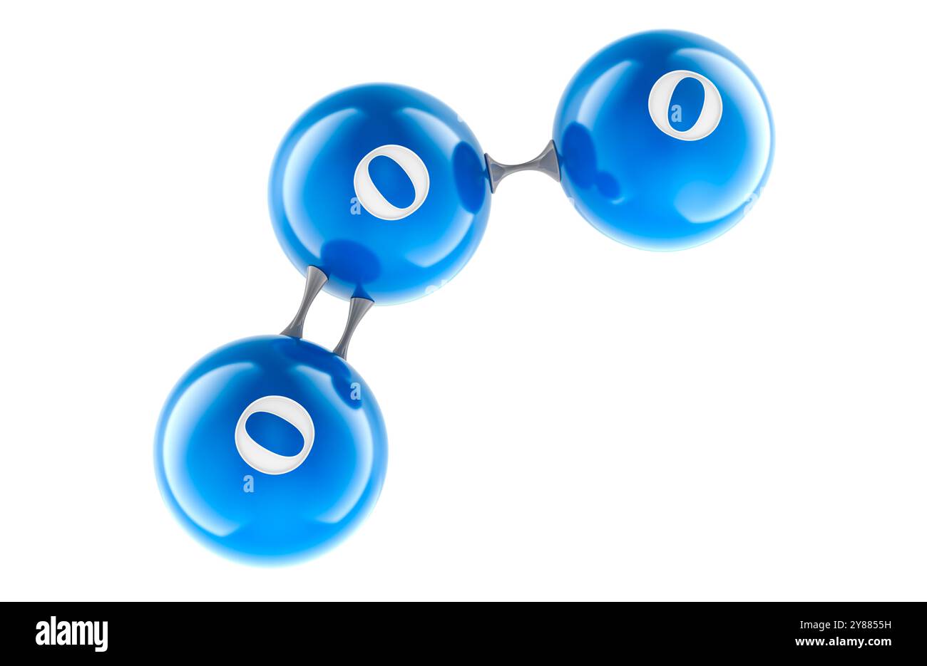 Ozono O3, molecola. Colore blu, rendering 3D isolato su sfondo bianco Foto Stock