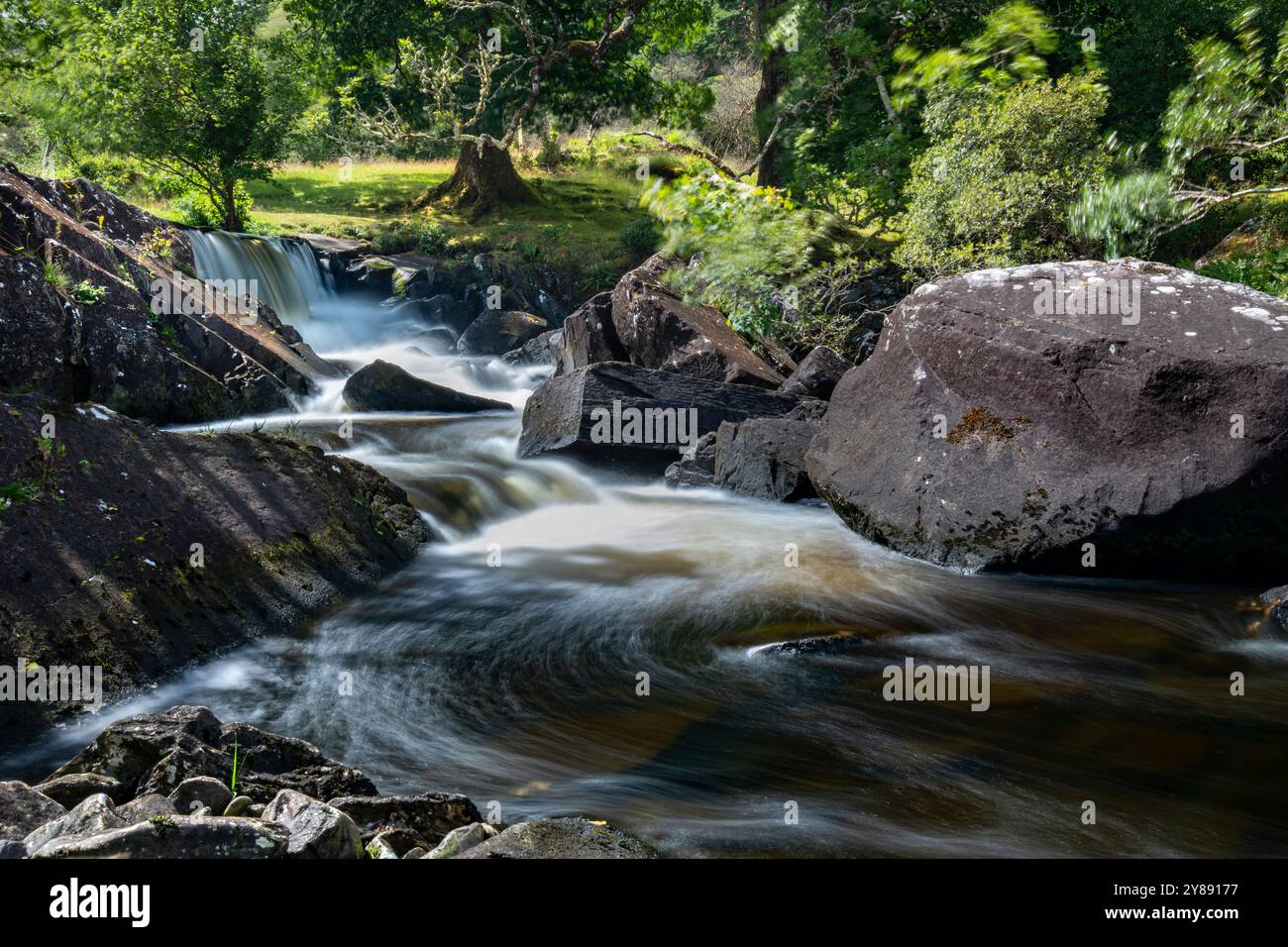 La bellezza selvaggia della cascata Derrycunnihy, Kerry Foto Stock