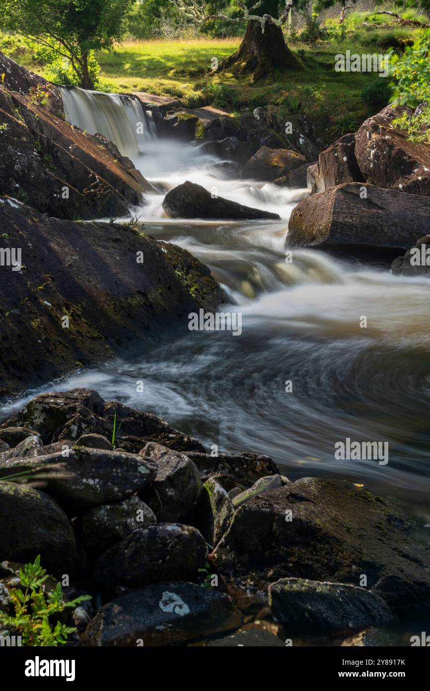 La bellezza selvaggia della cascata Derrycunnihy, Kerry Foto Stock