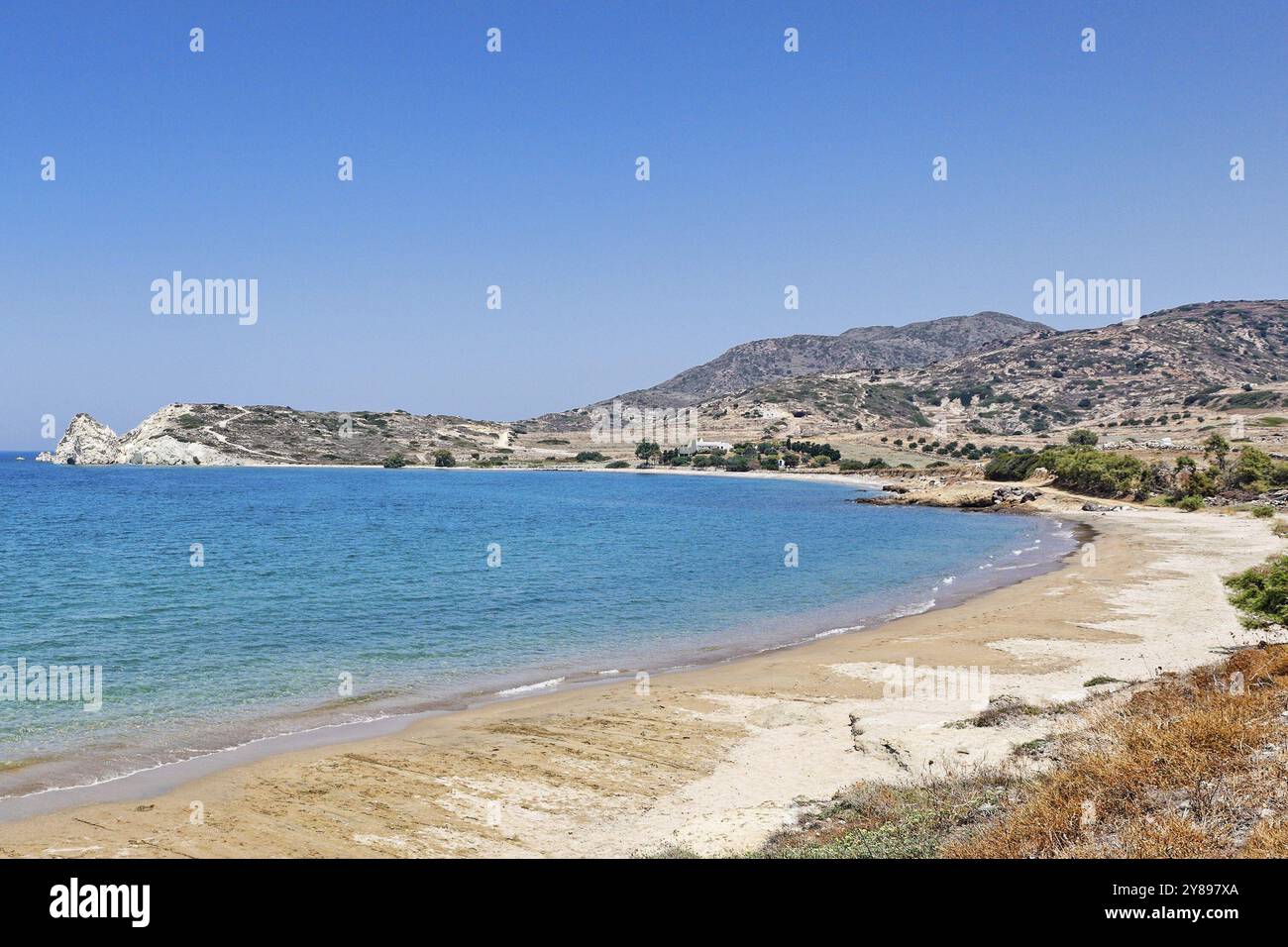 La spiaggia di Mavrospilia a Kimolos, Grecia, Europa Foto Stock