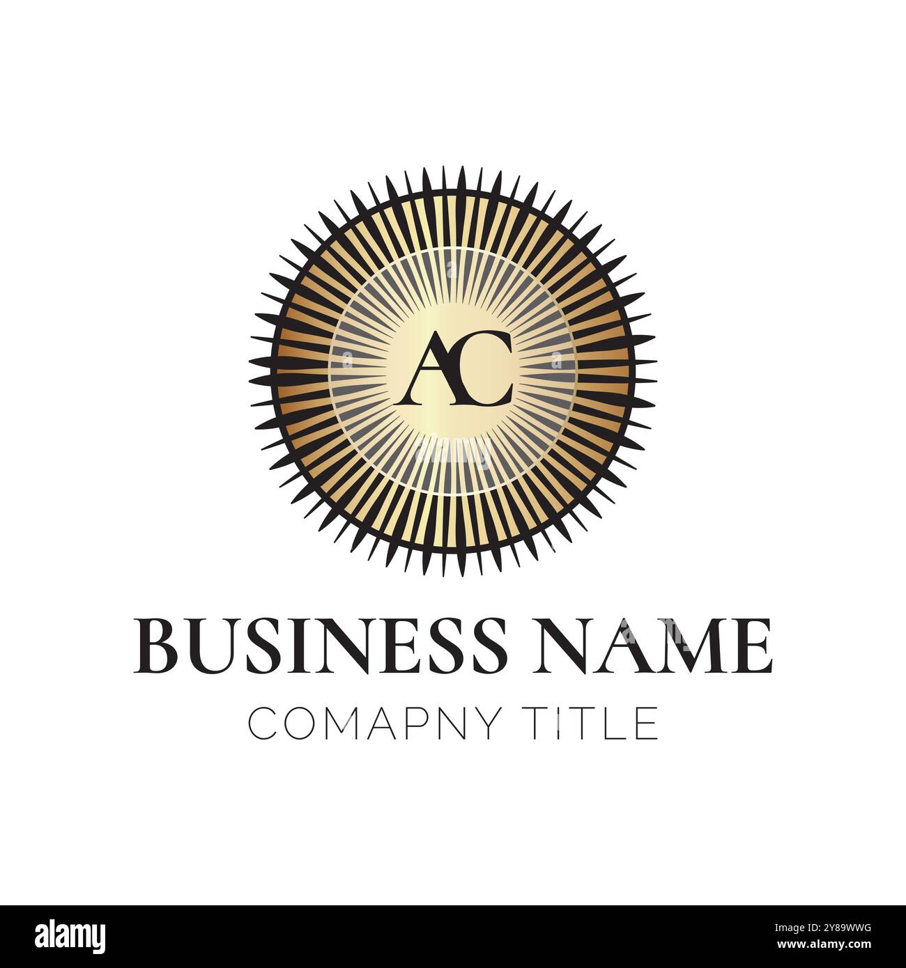Logo aziendale rotondo con lettera iniziale in stile oro AC Illustrazione Vettoriale