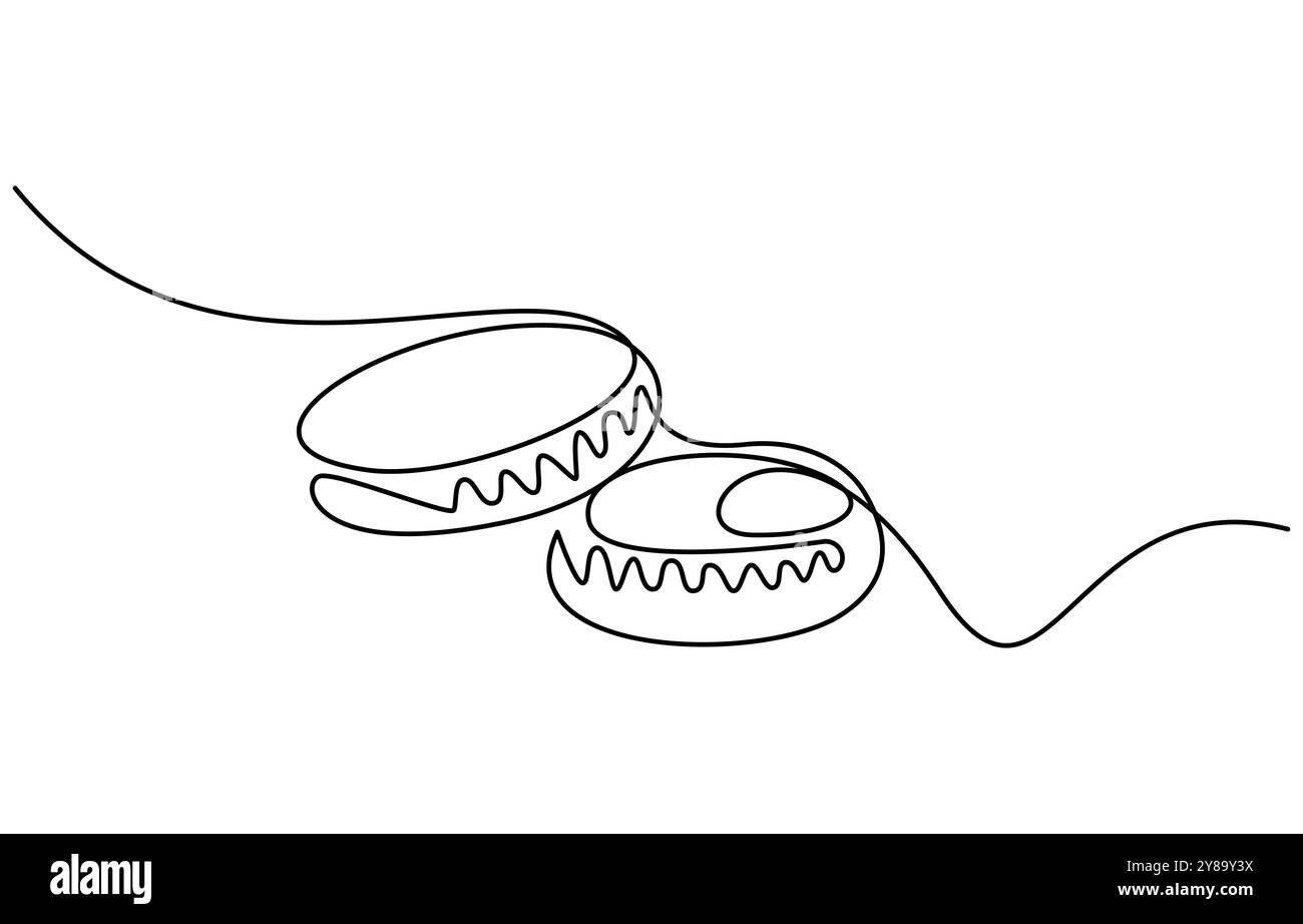 Biscotti al macaron con una linea continua. Design del menu del ristorante. Elementi decorativi disegnati su sfondo bianco, biscotti Macarons Illustrazione Vettoriale