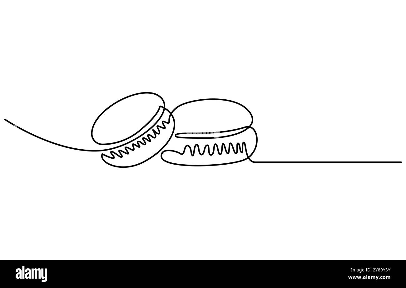 Biscotti al macaron con una linea continua. Design del menu del ristorante. Elementi decorativi disegnati su sfondo bianco, biscotti Macarons Illustrazione Vettoriale