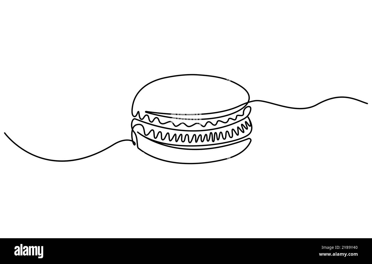 Biscotti al macaron con una linea continua. Design del menu del ristorante. Elementi decorativi disegnati su sfondo bianco, biscotti Macarons Illustrazione Vettoriale