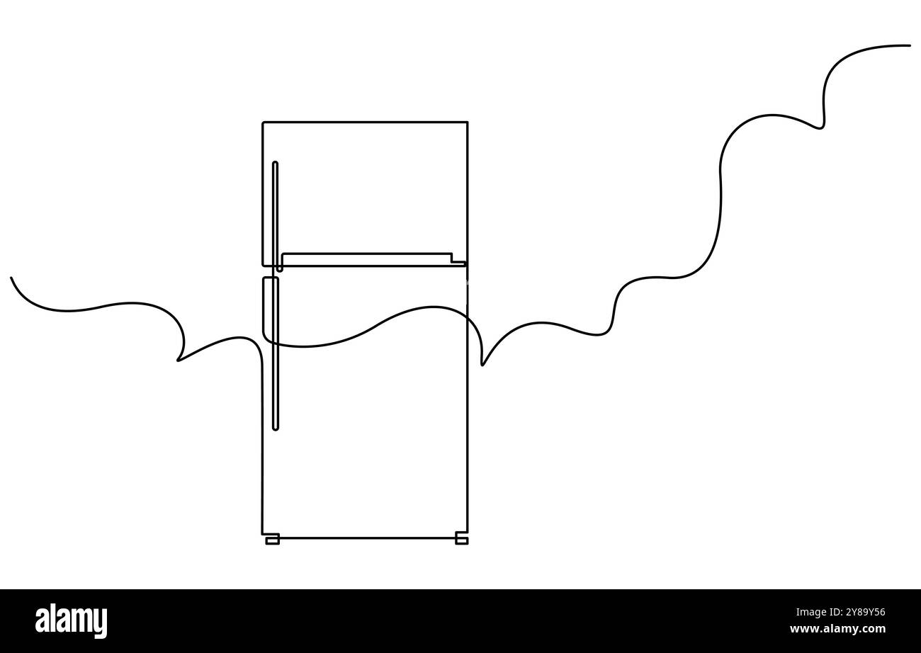 Frigorifero con disegno vettoriale continuo su una linea, frigorifero con un'unica linea. Illustrazione vettoriale del frigorifero in una linea continua Illustrazione Vettoriale