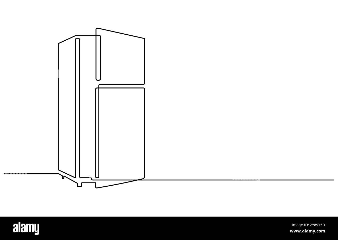 Frigorifero con disegno vettoriale continuo su una linea, frigorifero con un'unica linea. Illustrazione vettoriale del frigorifero in una linea continua Illustrazione Vettoriale