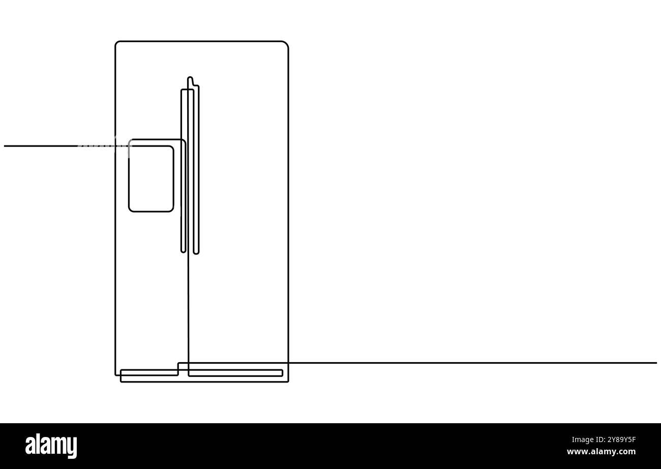 Frigorifero con disegno vettoriale continuo su una linea, frigorifero con un'unica linea. Illustrazione vettoriale del frigorifero in una linea continua Illustrazione Vettoriale