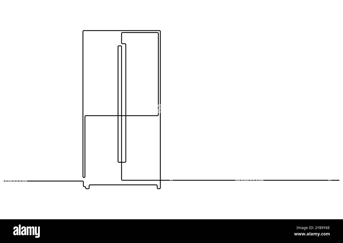 Frigorifero con disegno vettoriale continuo su una linea, frigorifero con un'unica linea. Illustrazione vettoriale del frigorifero in una linea continua Illustrazione Vettoriale