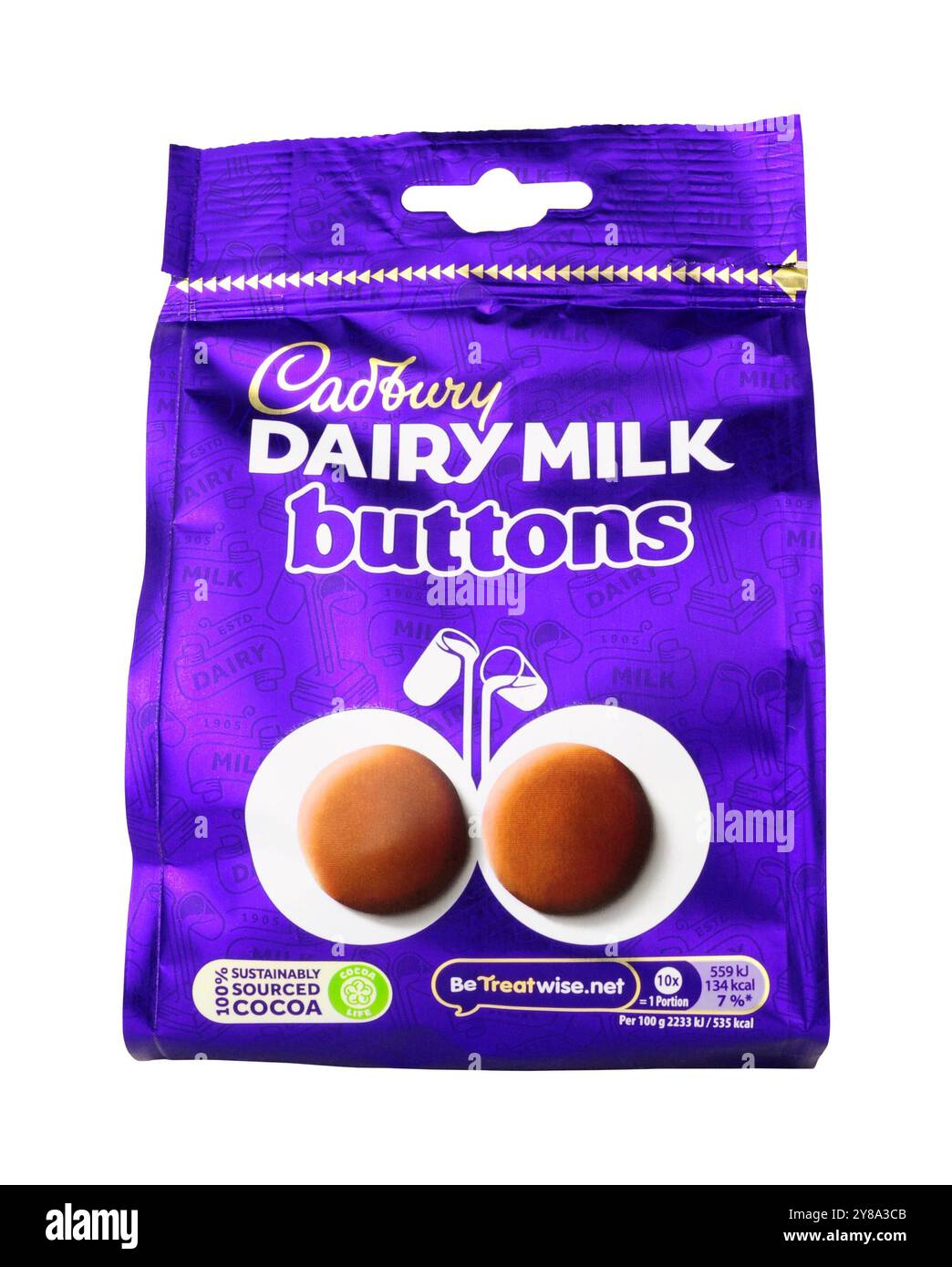 Bottoni di cioccolato al latte Cadbury in una confezione da 119 g. Foto Stock