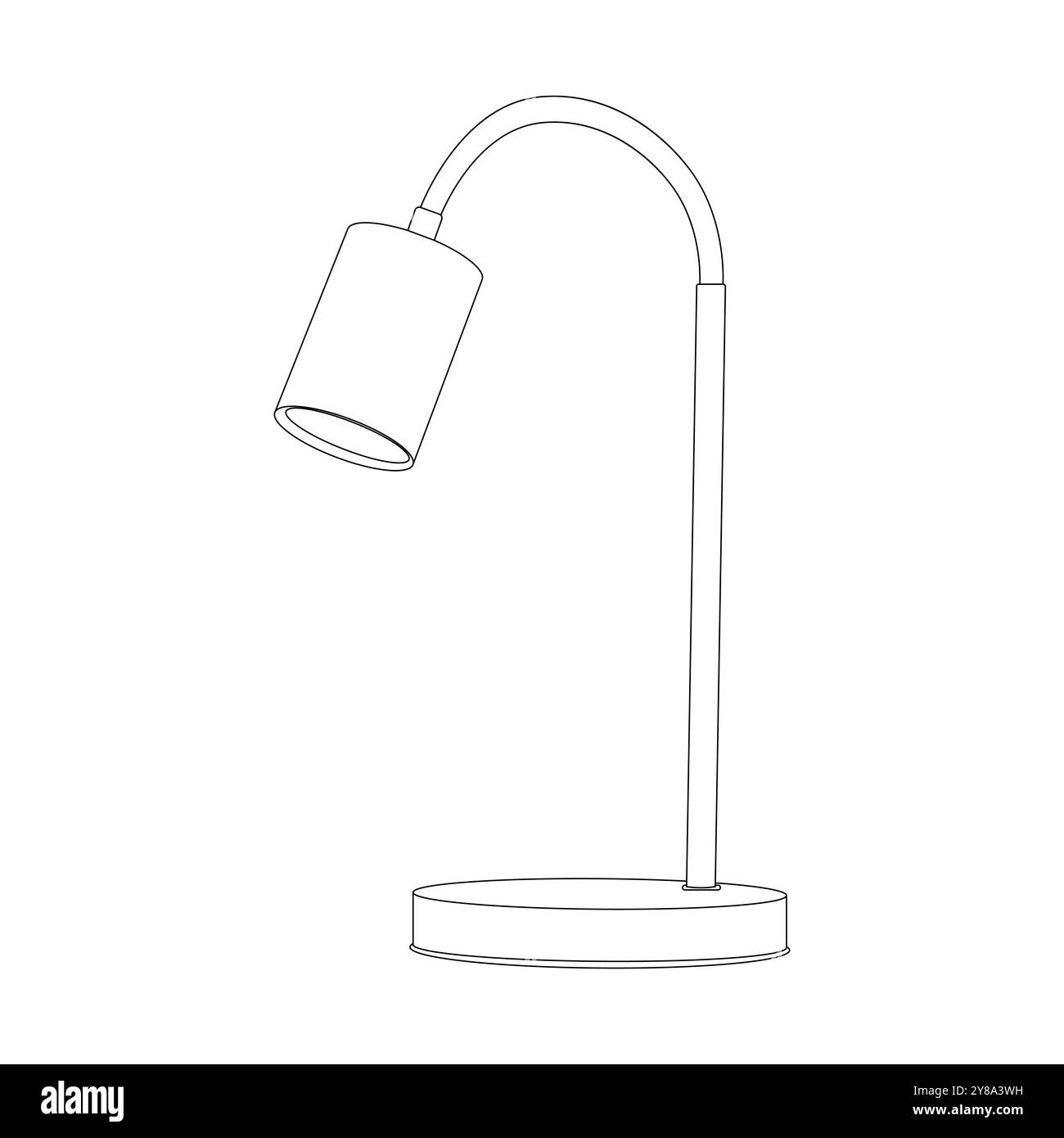 Lampada da scrivania moderna e flessibile. Arredi in stile art di linea per interni, arredamento per la casa e l'ufficio. Lampada da tavolo regolabile per la lettura. Design piatto vettoriale colorato Illustrazione Vettoriale