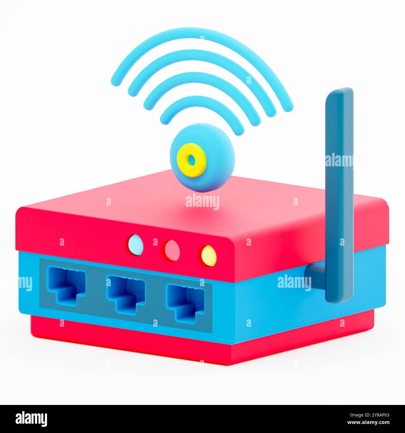 Icona 3d del dispositivo router sulla rete informatica rappresentata dal router e dal segnale wireless Foto Stock Icona 3d del dispositivo router sulla rete informatica rappresentata dal router e dal segnale wireless Foto Stock