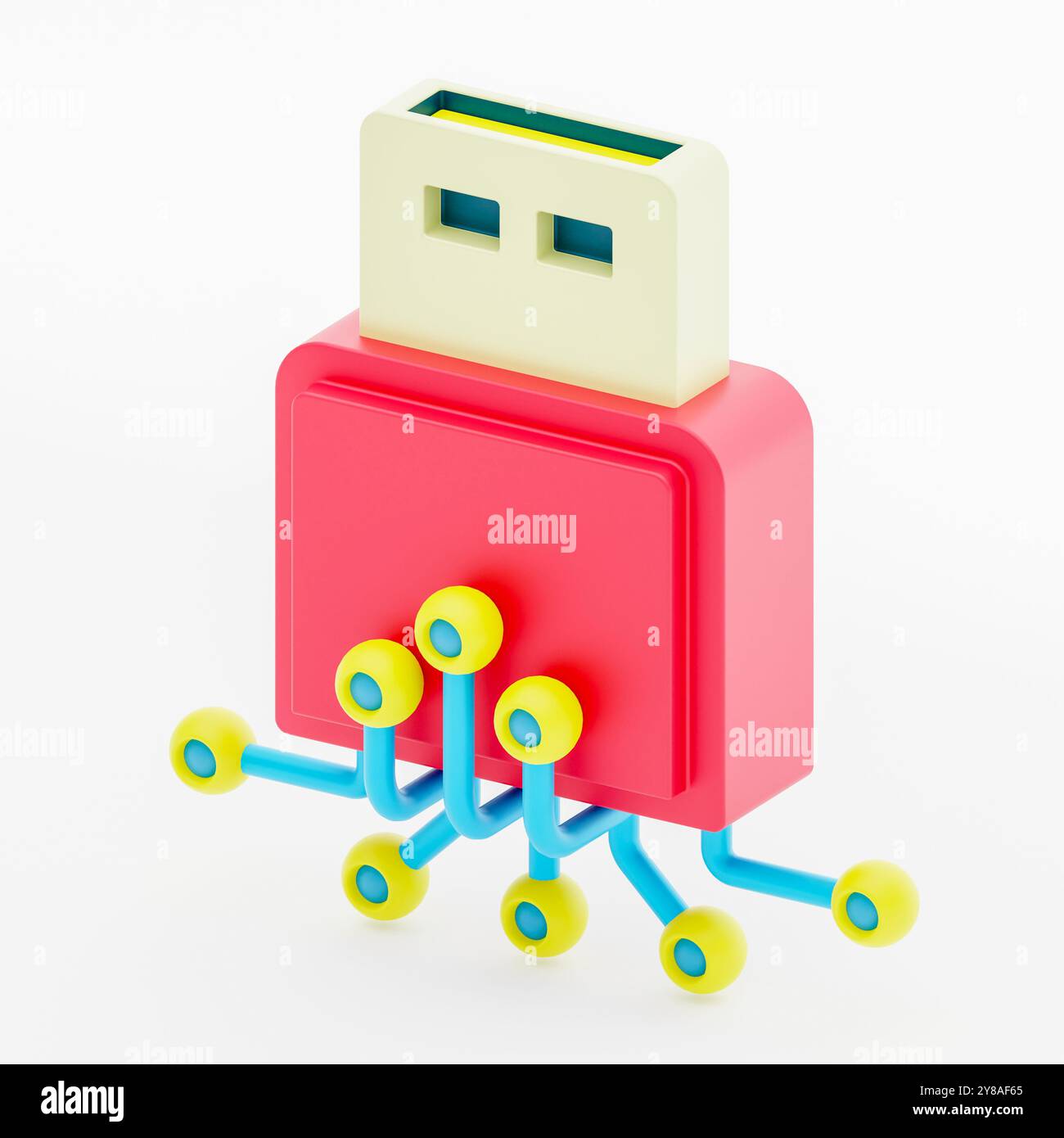 Icona Pendrive 3d rappresentata dalla memoria di archiviazione con testina usb Foto Stock